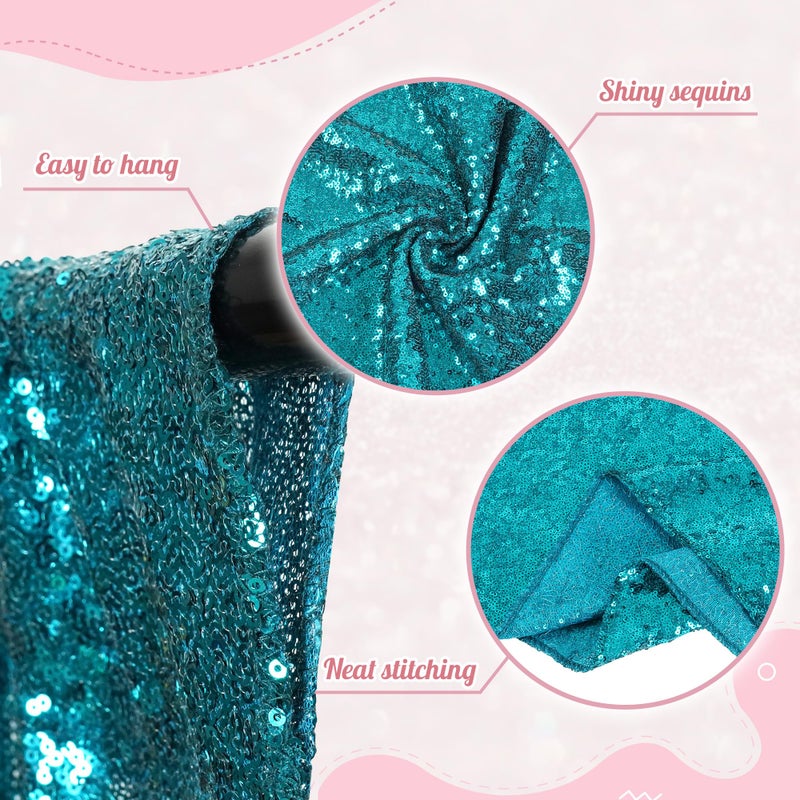 PartyDelight Teal Sequin Backdrop 10x10ft - High Density 3mm Shimmer Sequin Background with 4-Inch Rod Pocket, Sparkly Photography Curtain for Wedding, Gala, Stage & Large Event Decor - Image 3